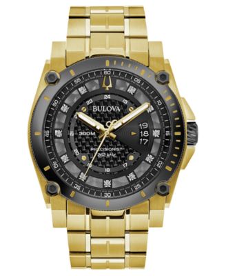 Bulova - Men's Precisionist Diamond-Accent Gold-Tone Stainless Steel Bracelet Watch 46.5mm