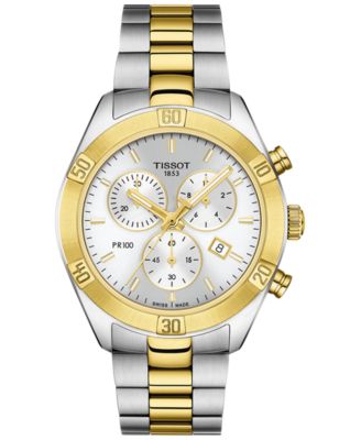 Tissot - Women's Swiss Chronograph T-Classic PR 100 Two-Tone PVD Stainless Steel Bracelet Watch 38mm