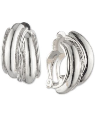Anne Klein - Silver-Tone Hoop Button Clip-On Earrings