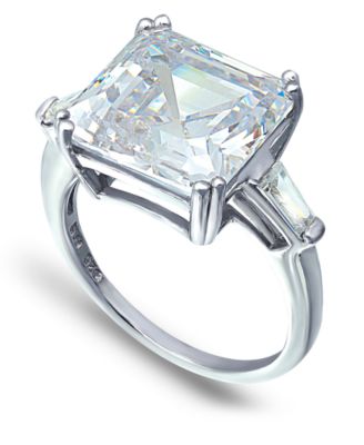 Macy's - Cubic Zirconia Asscher Cut Center Stone Ring in Fine Silver Plate