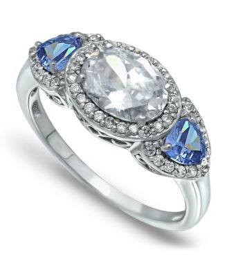 Macy's - Cubic Zirconia Oval with Tanzanite CZ Accents 3 Stone Ring in Fine Silver Plate or 18K Gold Plate