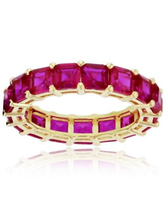 Macy's - Red Princess Cut Cubic Zirconia Eternity Band in 14k Yellow Gold Plated Sterling Silver