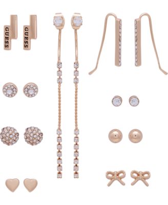 GUESS - Gold-Tone 9-Pc. Set Crystal Heart & Bow Earrings