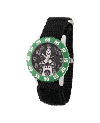 ewatchfactory - Disney Frozen 2 Olaf and Sven Boy's Stainless Steel Time Teacher, Green Bezel Watch 32mm