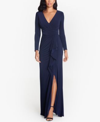 Betsy & Adam - Ruffled Side-Slit Gown & Face Mask