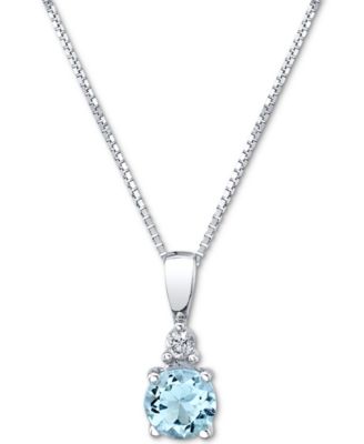 Macy's - Aquamarine (1/3 ct. t.w.) & Diamond Accent 18" Pendant Necklace in 14k White Gold