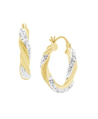 Essentials - Clear Crystal Twisted Click Top Hoop Earring in Fine Silver Plate or Gold Plate