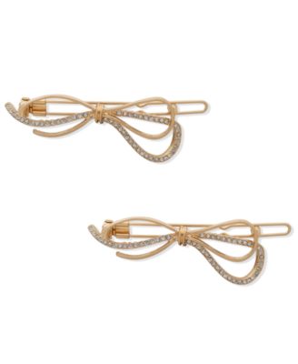 lonna & lilly - 2-Pc. Gold-Tone Pav&eacute; Bow Hair Barrette Set
