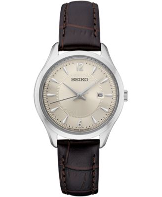 Seiko - Women's Essential Brown Leather Strap Watch 39mm