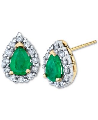 Macy's - Emerald (3/4 ct. t.w.) & Diamond (1/4 ct. t.w.) Stud Earrings in 14k Gold