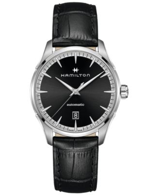 Hamilton - Men's Swiss Automatic Jazzmaster Black Leather Strap Watch 40mm