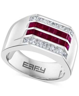 EFFY Collection - Men's Ruby (1 ct. t.w.) & White Sapphire (1-1/4 ct. t.w.) Ring in Sterling Silver
