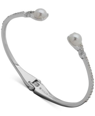 Anne Klein - Silver-Tone Imitation Pearl Hinge Bangle Bracelet