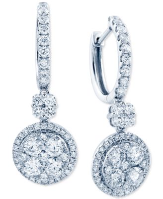 Macy's - Diamond Halo Cluster Dangle Drop Earrings (2-1/2 ct. t.w.) in 14k White Gold