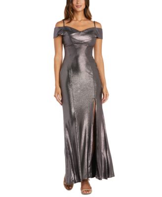 Nightway - Cold-Shoulder Foil Gown