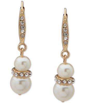 Anne Klein - Gold-Tone Pav&eacute; & Imitation Pearl Snowman Drop Earrings