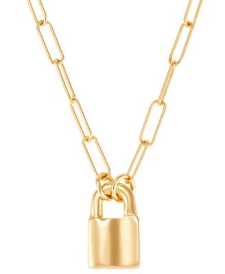 Macy's - Padlock Paperclip Link Pendant Necklace, 16" + 2" extender, in 14k Gold-Plated Sterling Silver