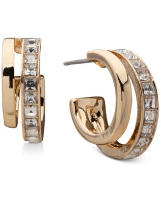 Anne Klein - Gold-Tone Pav&eacute; Crystal Double Hoop Earrings, 0.68"