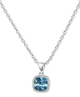 Macy's - Blue Topaz Cushion Solitaire 18" Pendant Necklace (1-1/2 ct. t.w.) in Sterling Silver