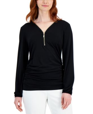 JM Collection - Women's Zip-Front Ruched Top