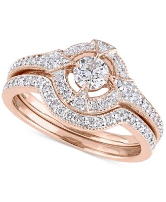 Macy's - Diamond Halo Bridal Set (3/4 ct. t.w.) in 14k Rose Gold