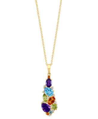 EFFY Collection - Multi-Gemstone (2-3/4 ct. t.w.) & Diamond (1/20 ct. t.w.) Elongated Cluster 18" Pendant Necklace in 14k Gold
