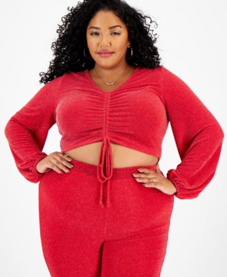 Bar III - Plus Size Embellished Drawstring Crop Top