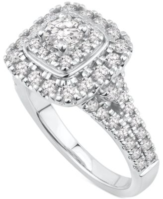 Macy's - Diamond Halo Cluster Engagement Ring (1-3/8 ct. t.w.) in 14k White Gold