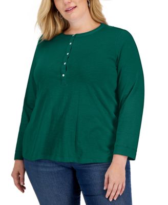 Style & Co - Plus Size Cotton Buttoned-Neck Top