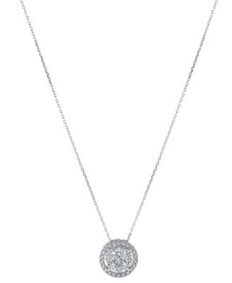Macy's - Diamond Halo Cluster 18" Pendant Necklace (1/2 ct. t.w.) in 14k White Gold
