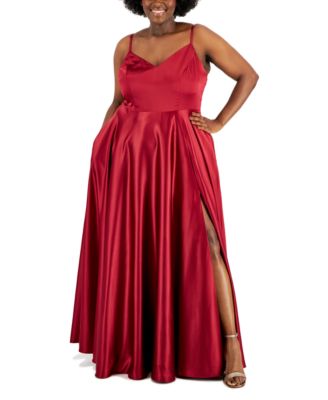 B Darlin - Trendy Plus Size Satin Sleeveless Gown