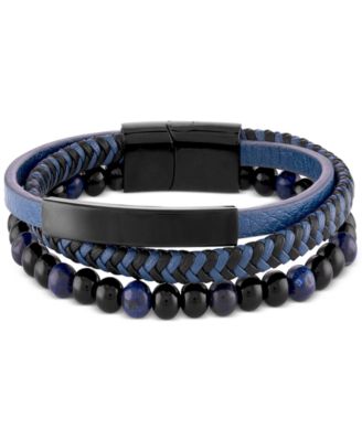 Macy's - Men's Onyx & Lava Bead Triple Row Braided Leather Bracelet in Black Ion-Plated Stainless Steel (Also in Onyx/Sodalite)