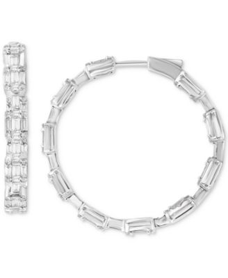 EFFY Collection - Diamond Baguette & Round Medium Hoop Earrings (2-1/10 ct. t.w.) in 14k White Gold, 1.2"