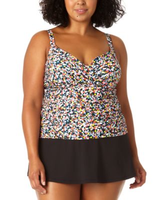 Anne Cole - Plus Size Twisted Tankini Top & Banded Swim Skirt