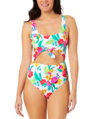 Salt + Cove - Juniors' Retro Hibiscus Knot-Front One-Piece Swimsuit, Created for Macy's