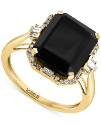 EFFY Collection - Onyx & Diamond (1/5 ct. t.w.) Halo Ring in 14k Gold