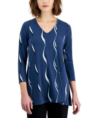 Alfani - Women's Printed 3/4-Sleeve V-Neck Tunic Top
