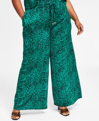 Nina Parker - Trendy Plus Size Printed Satin Wide-Leg Pants