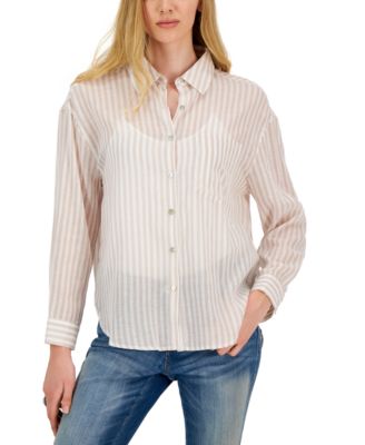 Crave Fame - Juniors' Cotton Striped Button-Up Shirt