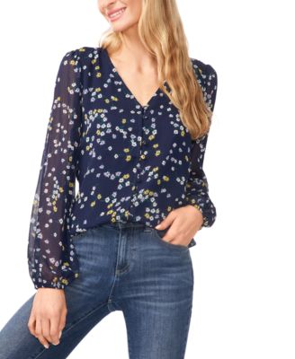 CeCe - Women's Floral-Print V-Neck Blouse