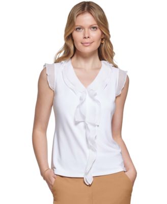 Tommy Hilfiger - Women's Ruffled V-Neck Sleeveless Blouse