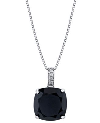 Macy's - Onyx (6-1/6 ct. t.w.) & Diamond Accent Square 18" Pendant Necklace in Sterling Silver