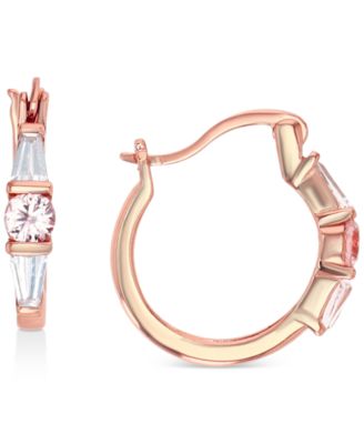 Macy's - Cubic Zirconia Small Hoop Earrings in 14k Rose Gold-Plated Sterling Silver, 0.55"