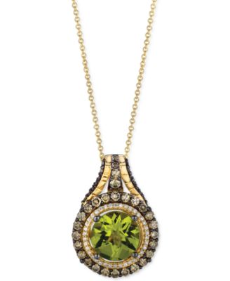 Le Vian - Green Apple Peridot (3-1/2 ct. t.w.), Chocolate Diamonds (1-1/8 ct. t.w) & Vanilla Diamonds (1/6 ct. t.w.) Pendant Necklace in 14k Yellow Gold, 18"