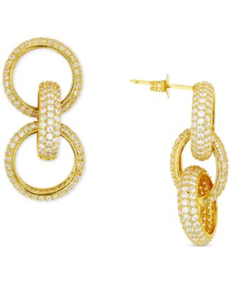 Macy's - Cubic Zirconia Triple Hoop Stud Earrings in Sterling Silver or 14k Gold over Sterling Silver