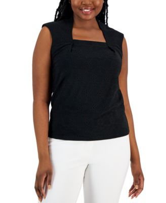 Kasper - Women's Cap-Sleeve Eyelet Blouse
