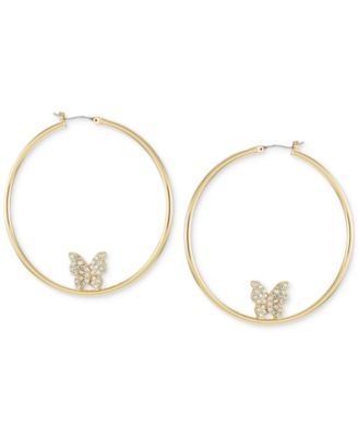 GUESS - Gold-Tone Large Pav&eacute; Butterfly Hoop Earrings, 2.5"