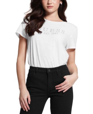 GUESS - Women's 1981 Crystal Logo Cotton T-Shirt
