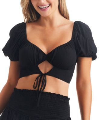 Jessica Simpson - Women's Cutout Tie-Front Puff Sleeve Top