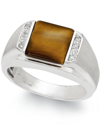 Macy's - Men's Tiger's Eye (2-2/3 ct. t.w.) and Diamond Accent Ring in Sterling Silver